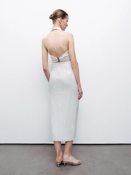 Nocturune Nocturune Kadın Boyundan Bağlamalı Beli Lastikli Crop Ekru Crop N25YN15195-VARYANT