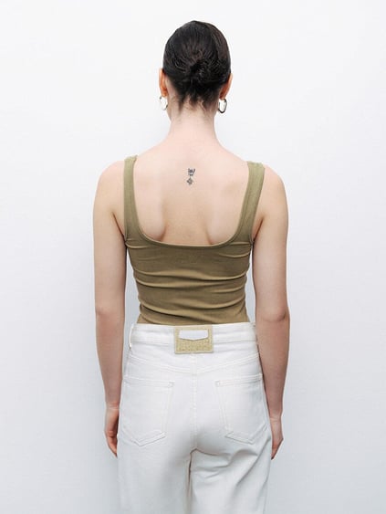 Nocturune Nocturune Kadın Dokuma Kumaş Dar Kesim Crop Haki Atlet N25YD15202-HAKİ