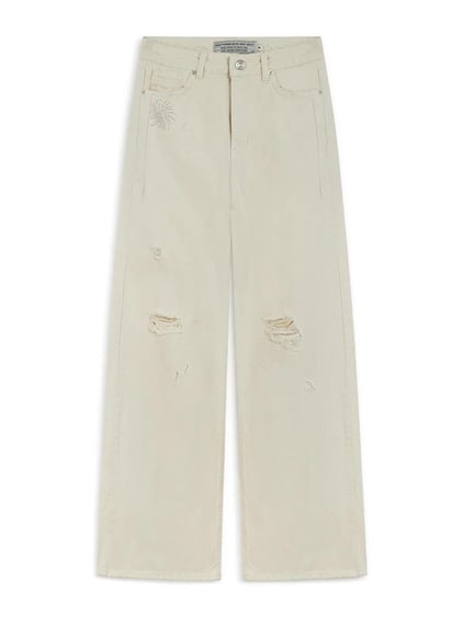 Nocturune Nocturune Kadın Regular Fit Normal Bel Yırtmaç Detaylı Geniş Paça Ekru Jeans N25YD18143-EKRU