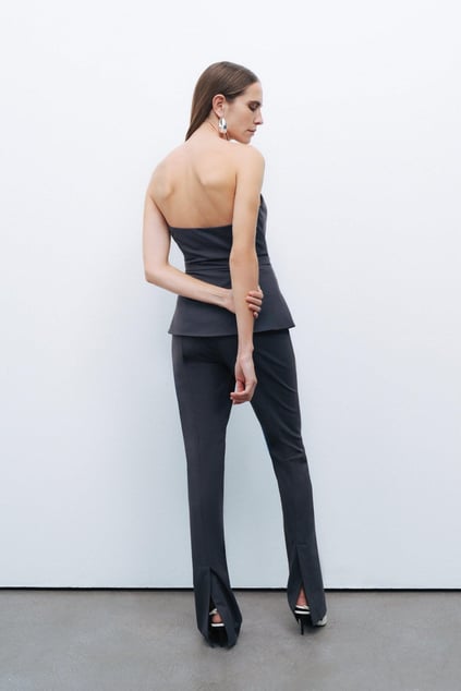 Nocturune Nocturune Kadın Straplez Yaka Kolsuz Dar Kalıp Antrasit Crop N25YN15197-ANTRASİT