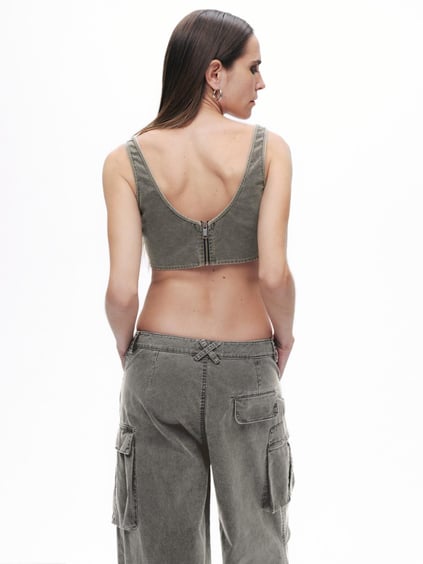 Nocturune Nocturune Kadın Yüksek Bel Geniş Kesim Yan Cepler Düğme Kapama Haki Pantolon N25KN3310-HAKİ