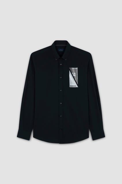Paul Shark Paul Shark Erkek %100 Pamuklu Regular Fit Göğüste Logo Desenli Uzun Kollu Siyah Gömlek 25413532-011