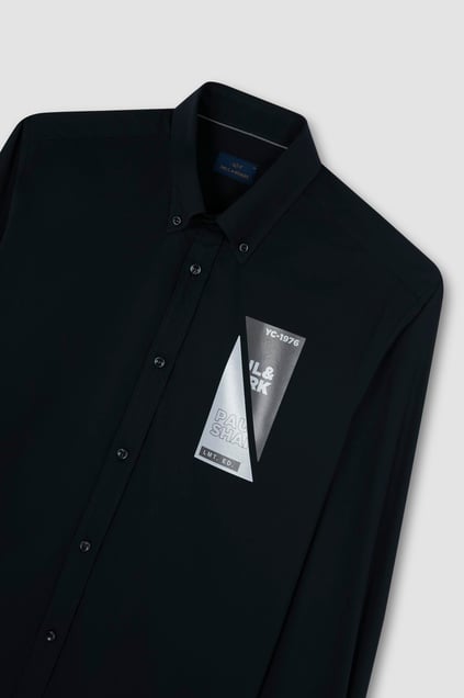 Paul Shark Paul Shark Erkek %100 Pamuklu Regular Fit Göğüste Logo Desenli Uzun Kollu Siyah Gömlek 25413532-011