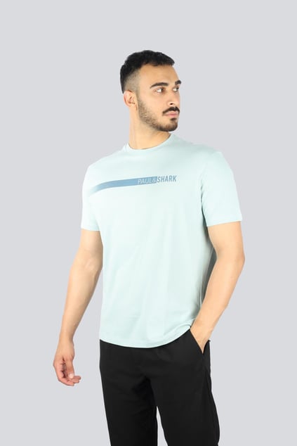 Paul Shark Paul Shark Erkek Bisiklet Yaka Paul Shark Gölgeli Yazı Desenli Kısa Kollu Su Yeşili T-Shirt 25411039-072