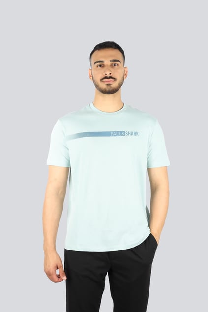 Paul Shark Paul Shark Erkek Bisiklet Yaka Paul Shark Gölgeli Yazı Desenli Kısa Kollu Su Yeşili T-Shirt 25411039-072