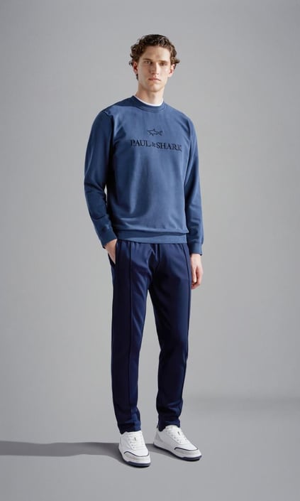 Paul Shark Paul Shark Erkek Bisiklet Yaka Regular Fit Baskılı Pamuklu Uzun Kollu Mavi Sweatshirt 14311858-050