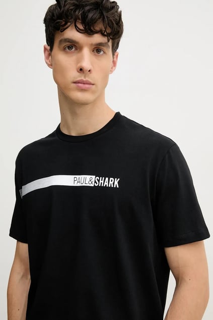 Paul Shark Paul Shark Erkek Bisiklet Yaka Paul Shark Gölgeli Yazı Desenli Kısa Kollu Siyah T-Shirt 25411039-011