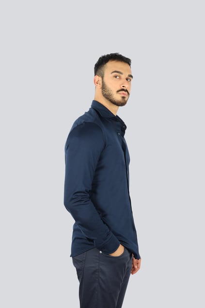 Paul Shark Paul Shark Erkek Dokuma Kumaş Slim Fit Uzun Kollu Lacivert Gömlek 25413156CF-013