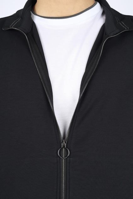 Paul Shark Paul Shark Erkek Fermuarlı Dik Yaka Regular Fit Esnek Pamuklu Kumaş Uzun Kollu Siyah Sweatshirt 25411814-11D