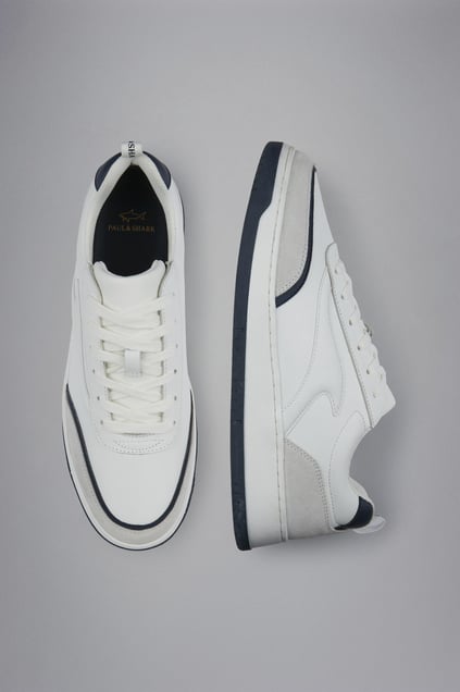 Paul Shark Paul Shark Erkek Hakiki Deri Rahat Taban Süet Detaylı Beyaz Sneaker 14318003-010