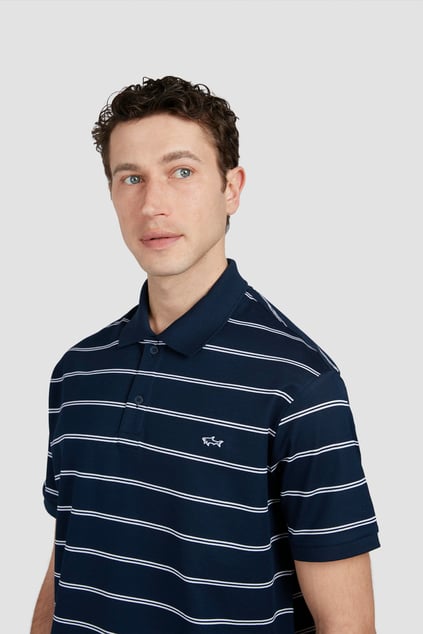 Paul Shark Paul Shark Erkek Kısa Kol Polo Yaka Çizgi Desen Pike Örgü Lacivert-Beyaz Polo Yaka T-Shirt 25411304-373