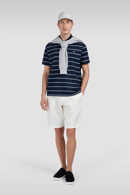 Paul Shark Paul Shark Erkek Kısa Kol Polo Yaka Çizgi Desen Pike Örgü Lacivert-Beyaz Polo Yaka T-Shirt 25411304-373