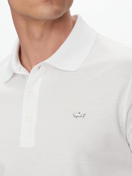 Paul Shark Paul Shark Erkek Kısa Kollu Pamuklu Düğme Kapamalı Polo Yaka Beyaz-Gümüş Polo Yaka T-Shirt 25411232-10A