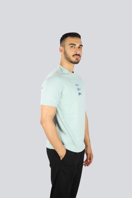 Paul Shark Paul Shark Erkek Kısa Kollu Bisiklet Yaka Üç Balık Desenli Mavi T-Shirt 25411005-072