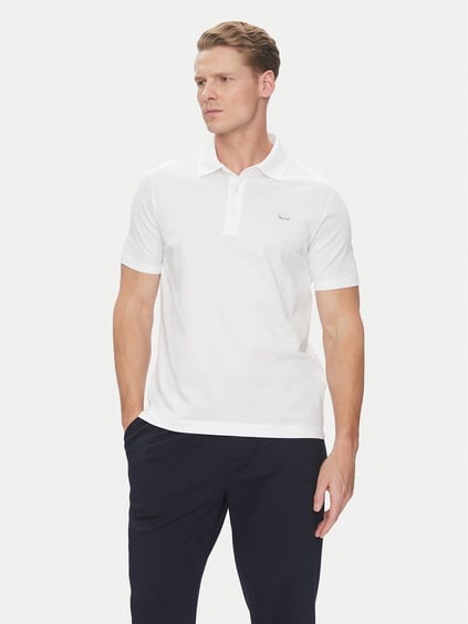 Paul Shark Paul Shark Erkek Kısa Kollu Pamuklu Düğme Kapamalı Polo Yaka Beyaz-Gümüş Polo Yaka T-Shirt 25411232-10A