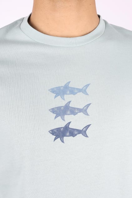 Paul Shark Paul Shark Erkek Kısa Kollu Bisiklet Yaka Üç Balık Desenli Mavi T-Shirt 25411005-072