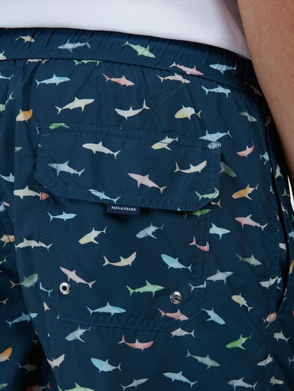 Paul Shark Paul Shark Erkek Köpek Balığı Desenli Elastik Bağcıklı Bel Bantlı Lacivert Deniz Şortu 25415033-L09