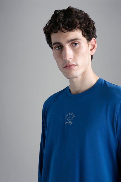 Paul Shark Paul Shark Erkek Marka Logo Detaylı Regular Fit Uzun Kollu Mavi T-Shirt 12311663-402