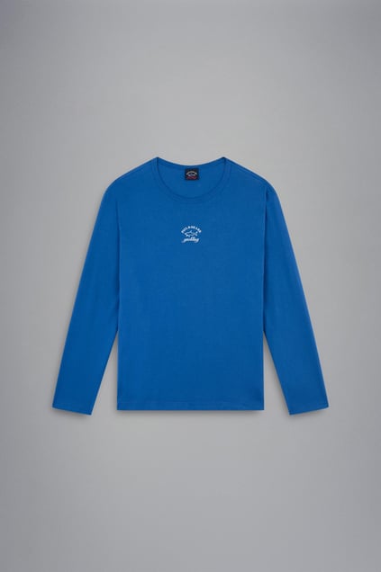 Paul Shark Paul Shark Erkek Marka Logo Detaylı Regular Fit Uzun Kollu Mavi T-Shirt 12311663-402