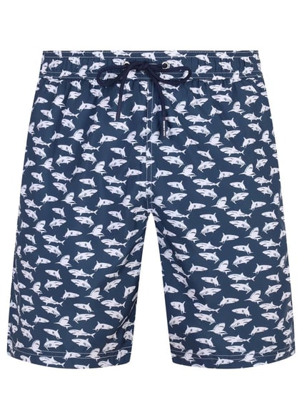 Paul Shark Paul Shark Erkek Minimal Yoğun Köpek Balık Desenli Bağlamalı Lacivert-Beyaz Deniz Şortu 25415026-L17