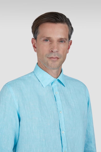 Paul Shark Paul Shark Erkek Normal Kalıp %100 Keten Düz Uzun Kollu Açık Mavi Gömlek 25413006CF-524