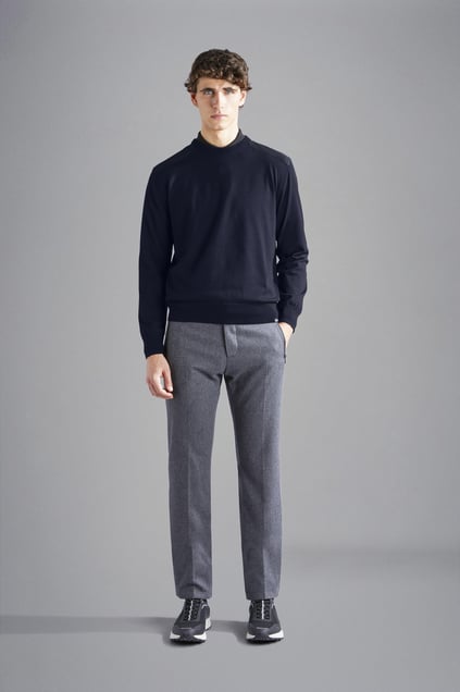 Paul Shark Paul Shark Erkek Pamuklu Bisiklet Yaka Regular Fit Uzun Kollu Mavi Kazak 14311036-013