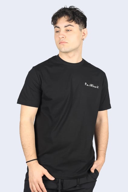 Paul Shark Paul Shark Erkek Pamuklu Regular Fit Yuvarlak Yaka Siyah T-Shirt 24411060-011