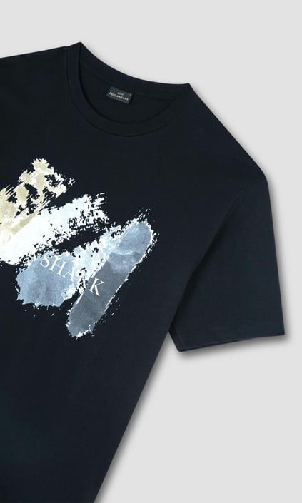 Paul Shark Paul Shark Erkek Regular Fit Baskılı Yuvarlak Yaka Pamuklu Kısa Kollu Siyah T-Shirt 25411094-011