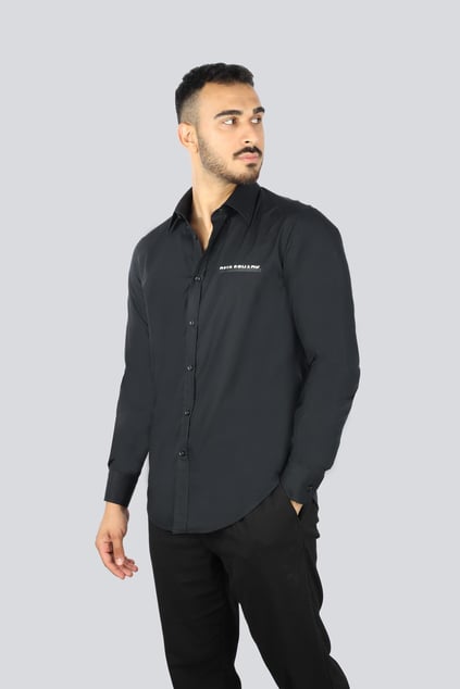 Paul Shark Paul Shark Erkek Regular Fit Pamuklu Göğsü Logo Baskılı Uzun Kollu Siyah Gömlek 25413506-011