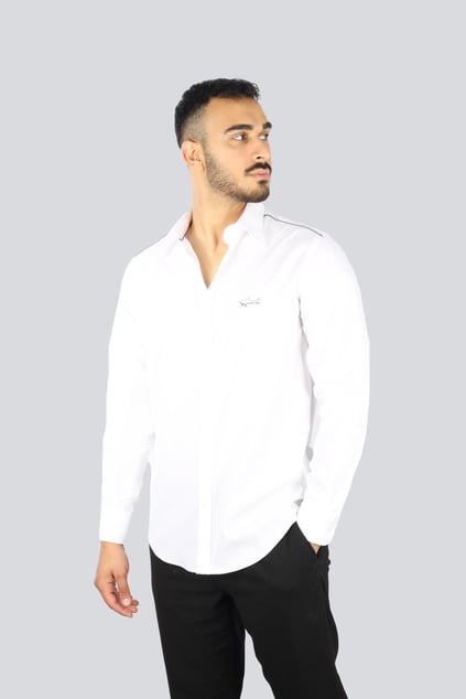 Paul Shark Paul Shark Erkek Regular Fit Omuzlarda Çizgi Desenli Uzun Kollu Beyaz Gömlek 25413515-010