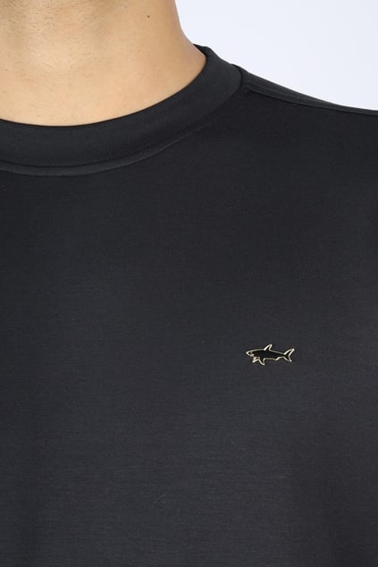 Paul Shark Paul Shark Erkek Regular Fit Pamuklu Metalik Logolu Yuvarlak Yakalı Uzun Kollu Siyah Sweatshirt 15311864A-011