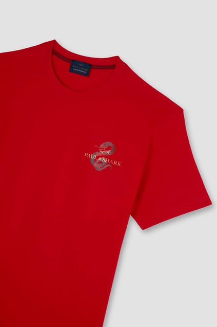 Paul Shark Paul Shark Erkek Regular Fit Grafik Baskılı Pamuklu Yuvarlak Yaka Kısa Kollu Kırmızı T-Shirt 25411101-577