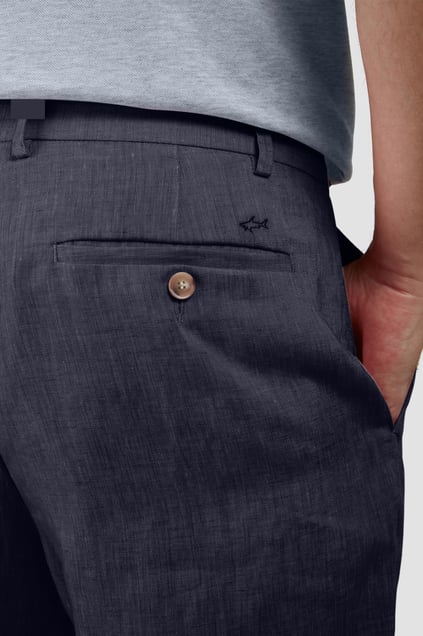 Paul Shark Paul Shark Erkek Regular Fit %100 Keten Normal Bel Lacivert Şort 25414042-104