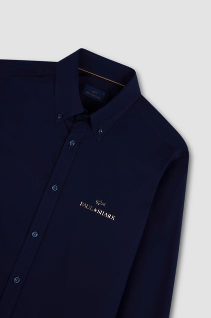 Paul Shark Paul Shark Erkek Regular Fit %100 Pamuk Gold Marka Logo Desenli Uzun Kollu Lacivert Gömlek 25413500-013