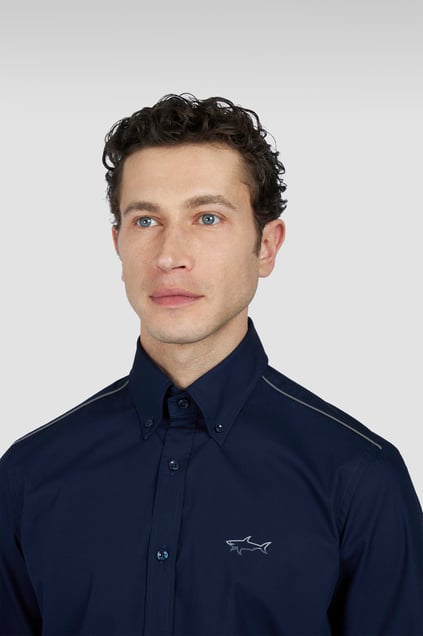 Paul Shark Paul Shark Erkek Regular Fit Omuzlarda Çizgi Desenli Uzun Kollu Lacivert Gömlek 25413515-013