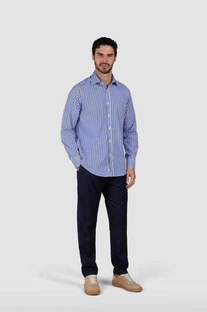 Paul Shark Paul Shark Erkek Regular Fit Çizgi Desenli Uzun Kollu Mavi Gömlek 25413032CF-V91