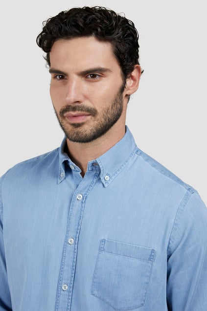 Paul Shark Paul Shark Erkek Regular Fit Düğmeli %100 Pamuklu Uzun Kollu Açık Mavi Gömlek 25413160CF-J01