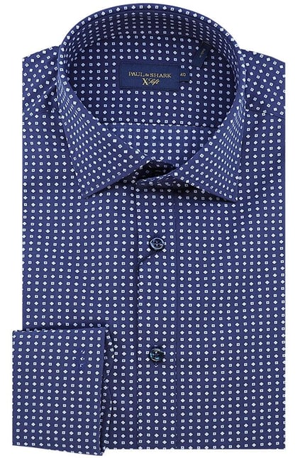 Paul Shark Paul Shark Erkek Regular Fit Pamuklu Mikro Desenli Düğmeli Uzun Kollu Lacivert Gömlek 25413204CF-G09