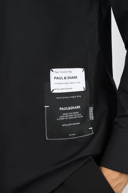 Paul Shark Paul Shark Erkek Regular Fit Logo Baskılı Pamuklu Uzun Kollu Siyah Gömlek 25413527-011