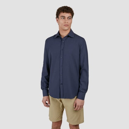 Paul Shark Paul Shark Erkek Regular Fit Pamuklu Kesik Yaka Uzun Kollu Lacivert Gömlek 25413012CF-013