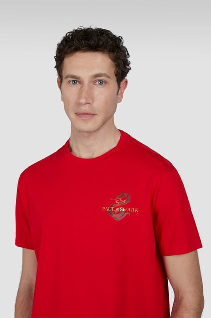 Paul Shark Paul Shark Erkek Regular Fit Grafik Baskılı Pamuklu Yuvarlak Yaka Kısa Kollu Kırmızı T-Shirt 25411101-577