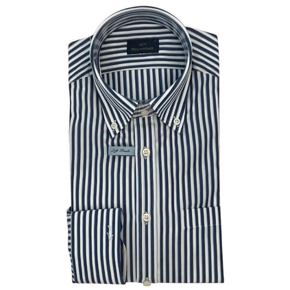 Paul Shark Paul Shark Erkek Regular Fit Çizgi Desenli Uzun Kollu Lacivert-Beyaz Gömlek 25413032CF-V90