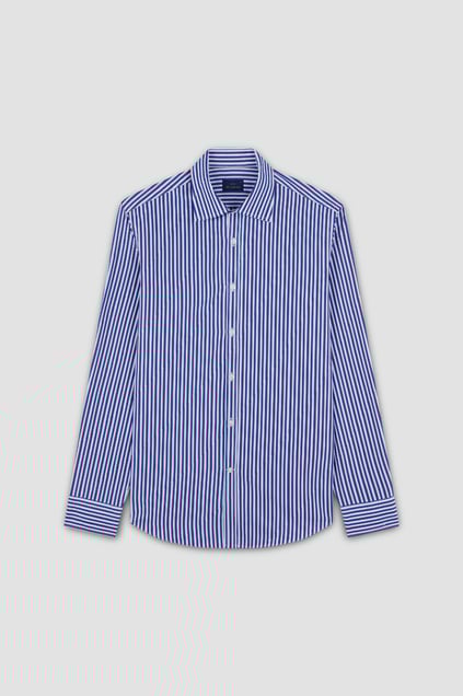 Paul Shark Paul Shark Erkek Regular Fit Çizgi Desenli Uzun Kollu Mavi Gömlek 25413032CF-V91