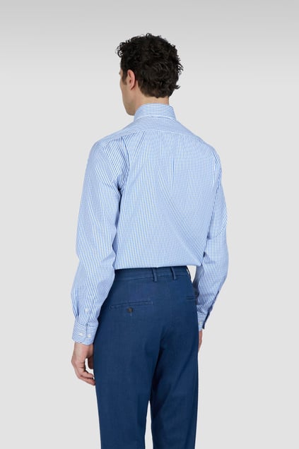 Paul Shark Paul Shark Erkek Slim Fit Çizgi Desenli Pamuklu Uzun Kollu Mavi Gömlek 25413060CF-V05