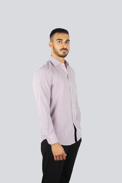 Paul Shark Paul Shark Erkek Slim Fit Çizgi Desenli Pamuklu Uzun Kollu Mavi-Kırmızı Gömlek 25413060CF-V91