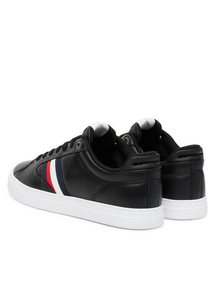 Tommy Hilfiger Tommy Hilfiger Erkek Bayrak Logolu Düz ve Rahat Taban %100 Deri Siyah Sneaker FM0FM05628-BDS