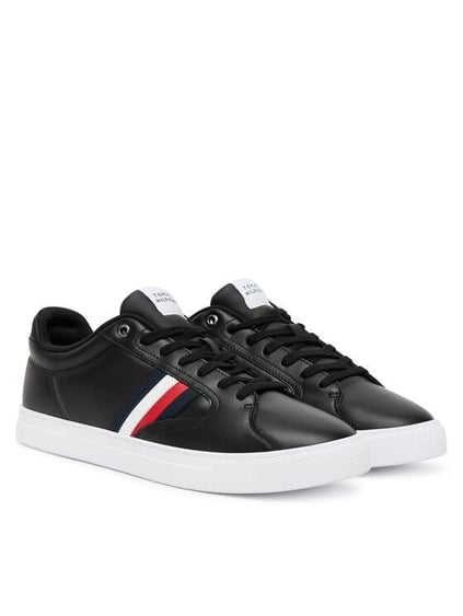 Tommy Hilfiger Tommy Hilfiger Erkek Bayrak Logolu Düz ve Rahat Taban %100 Deri Siyah Sneaker FM0FM05628-BDS
