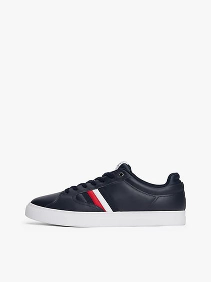 Tommy Hilfiger Tommy Hilfiger Erkek Bayrak Logolu Düz ve Rahat Taban %100 Deri Lacivert Sneaker FM0FM05628-DW5