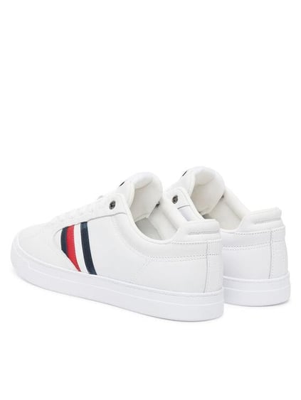 Tommy Hilfiger Tommy Hilfiger Erkek Bayrak Logolu Düz ve Rahat Taban %100 Deri Beyaz Sneaker FM0FM05628-YBS
