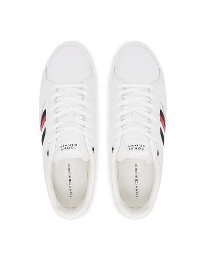Tommy Hilfiger Tommy Hilfiger Erkek Bayrak Logolu Düz ve Rahat Taban %100 Deri Beyaz Sneaker FM0FM05628-YBS